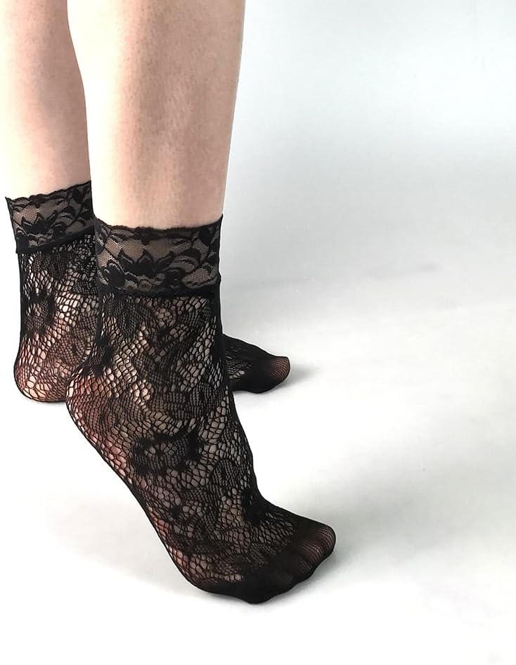 MarJunSep Lace Ankle Socks for Women Cute Elegent Sheer Mesh Fishnet Thin Nylon Crew Socks Sexy Fashion - Image 4